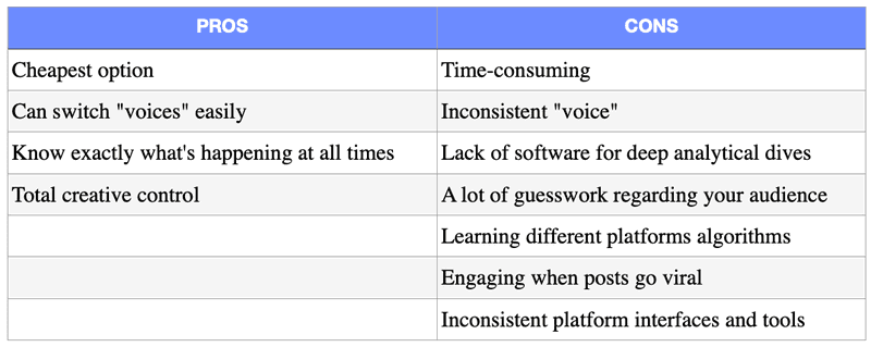 Pros and cons of handling social media management by yourself