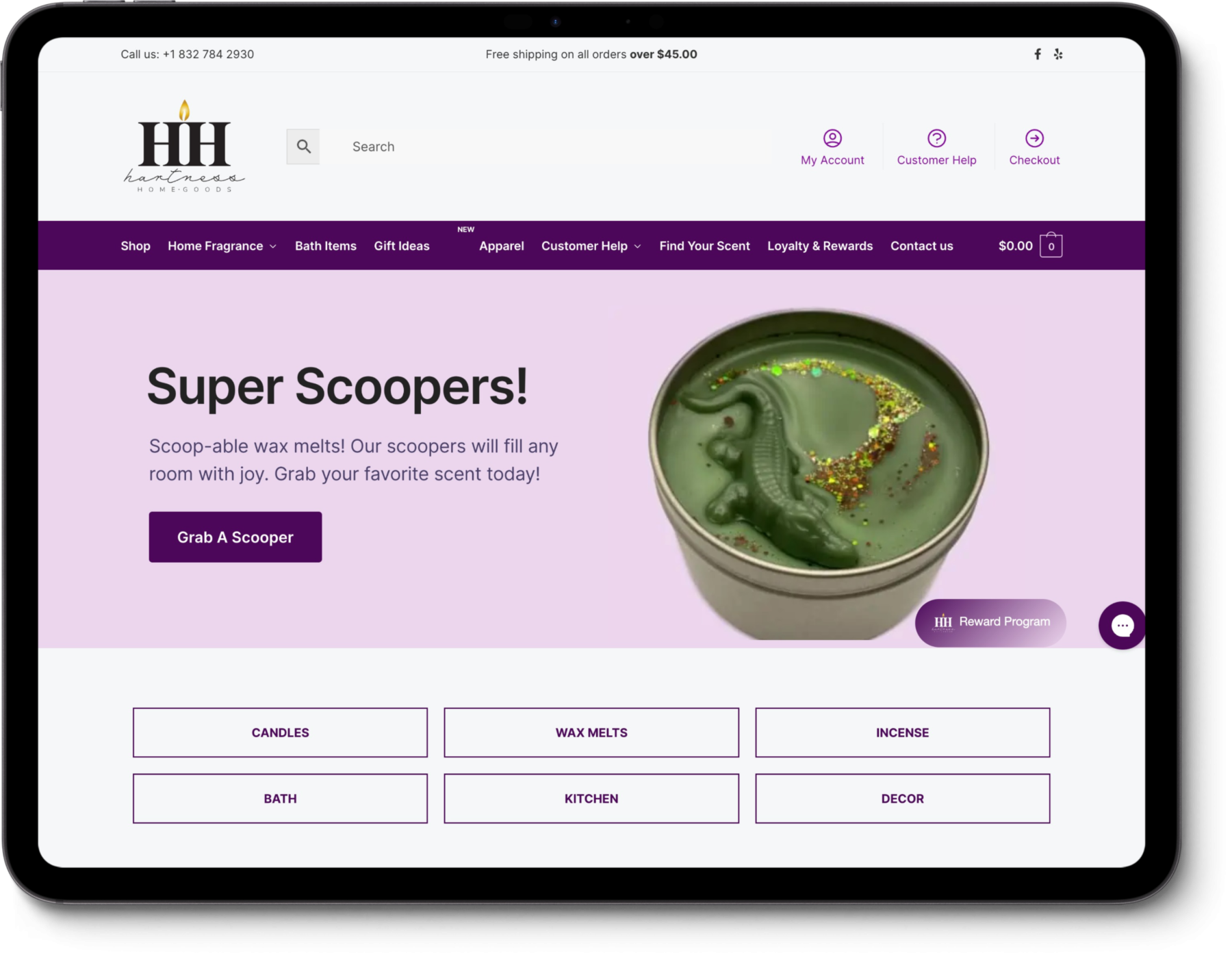 Hartness Home-goods website, screen 2