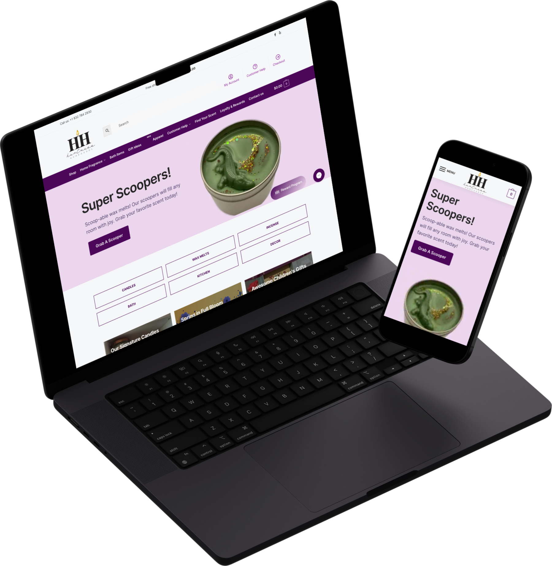 Hartness Home-goods website, screen 1